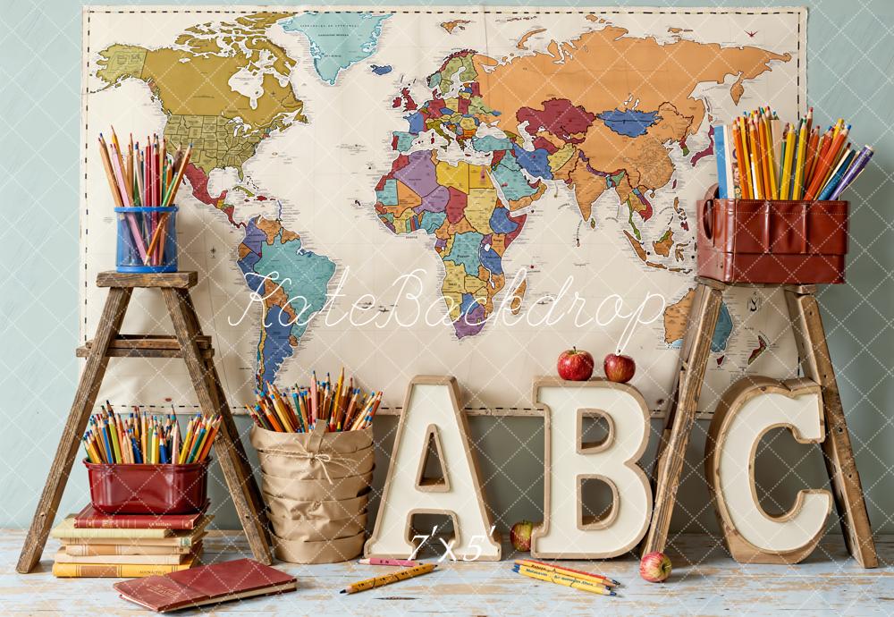 ⚡On Sale - Kate Back to School Child Books Map Combination Backdrop - Image 3