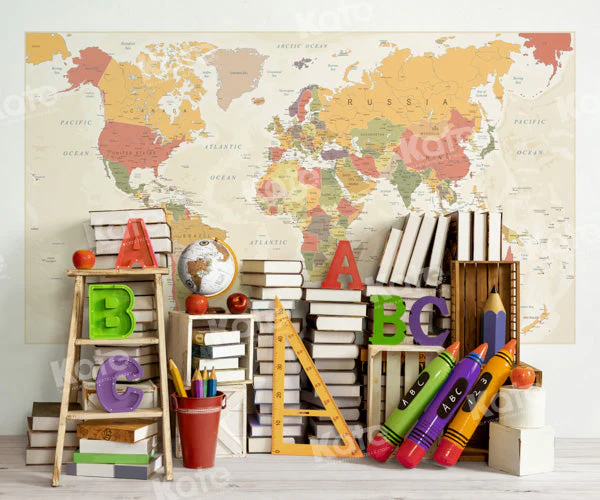 ⚡On Sale - Kate Back to School Child Books Map Combination Backdrop - Image 4