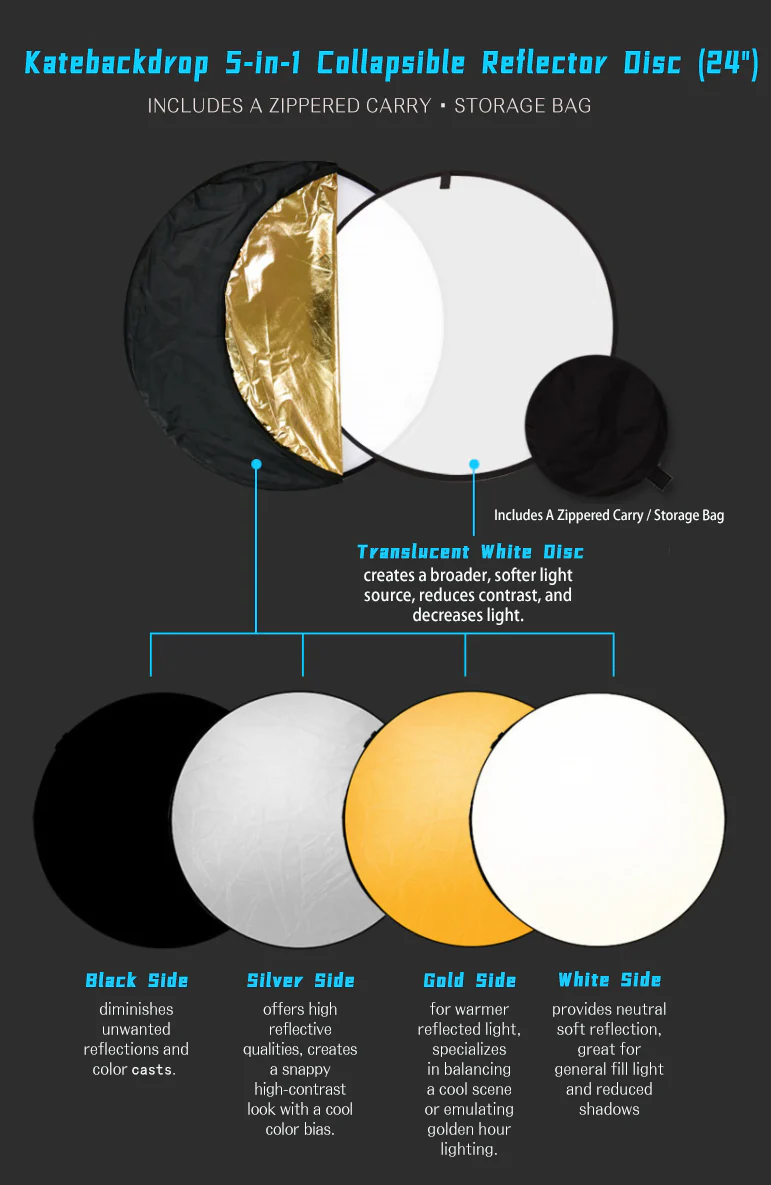 5-In-1 Light Reflector Round For Studio Photography Disc - Image 3