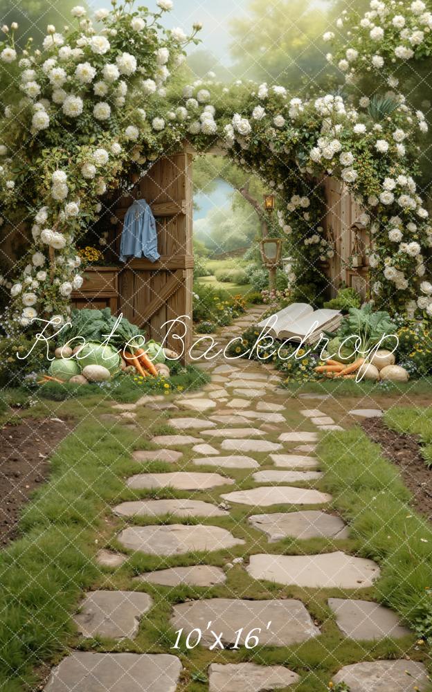 Kate Sweep Garden Arch White Flowers Vegetables Path Backdrop Designed by Chain Photography - Image 3