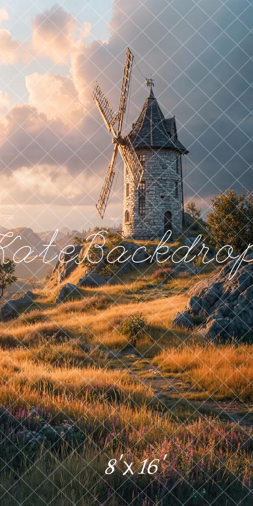 Kate Sweep Windmill Stone Tower Meadow Backdrop Designed by Chain Photography - Image 2