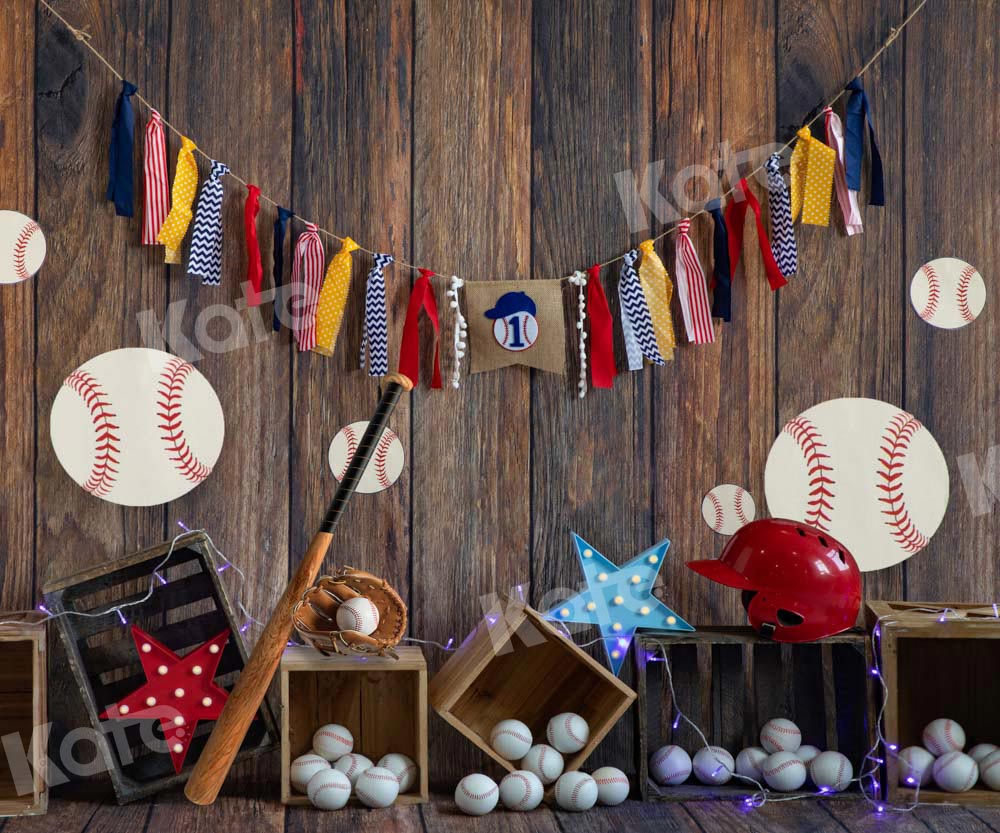 Kate Baseball Deep Wood Grain Sport Backdrop Designed by Emetselch - Image 3