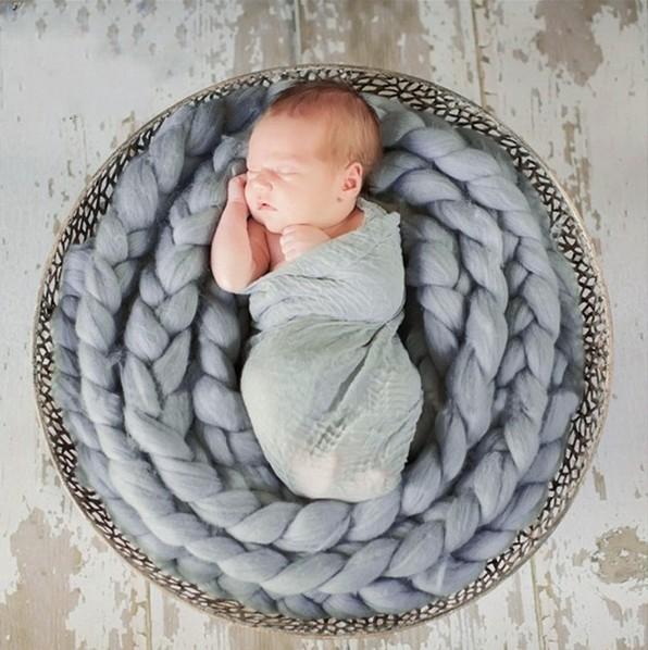 Basket Braid Wool Wrap Baby Photo Props for Newborn Photography - Image 5