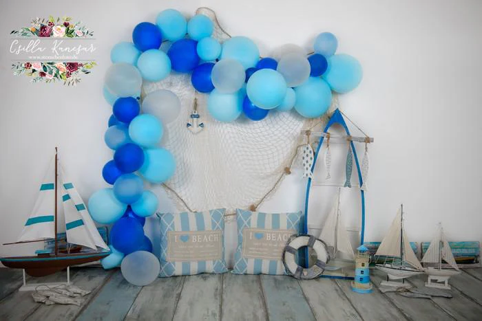 Kate Sailor Backdrop Blue Balloons Sailboat Designed by Csilla Kancsar - Image 2