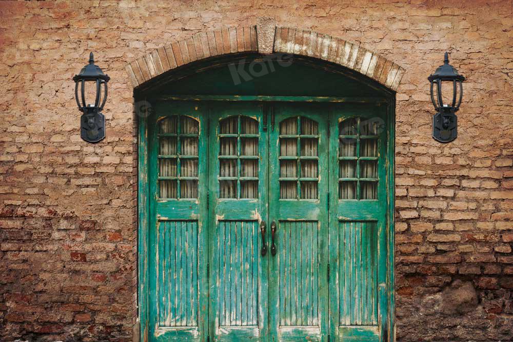Kate Blue Door in Front Brick Wall Backdrop for Photography - Image 2