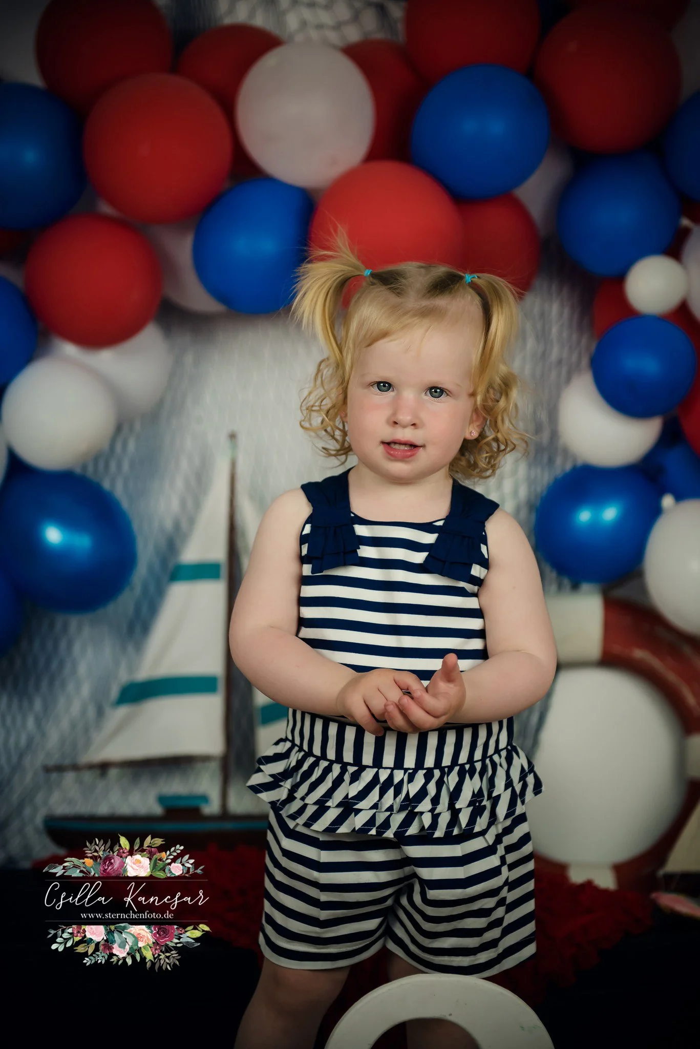 Kate Sailor Backdrop Blue&Red Balloons Sailboat Designed by Csilla Kancsar - Image 4