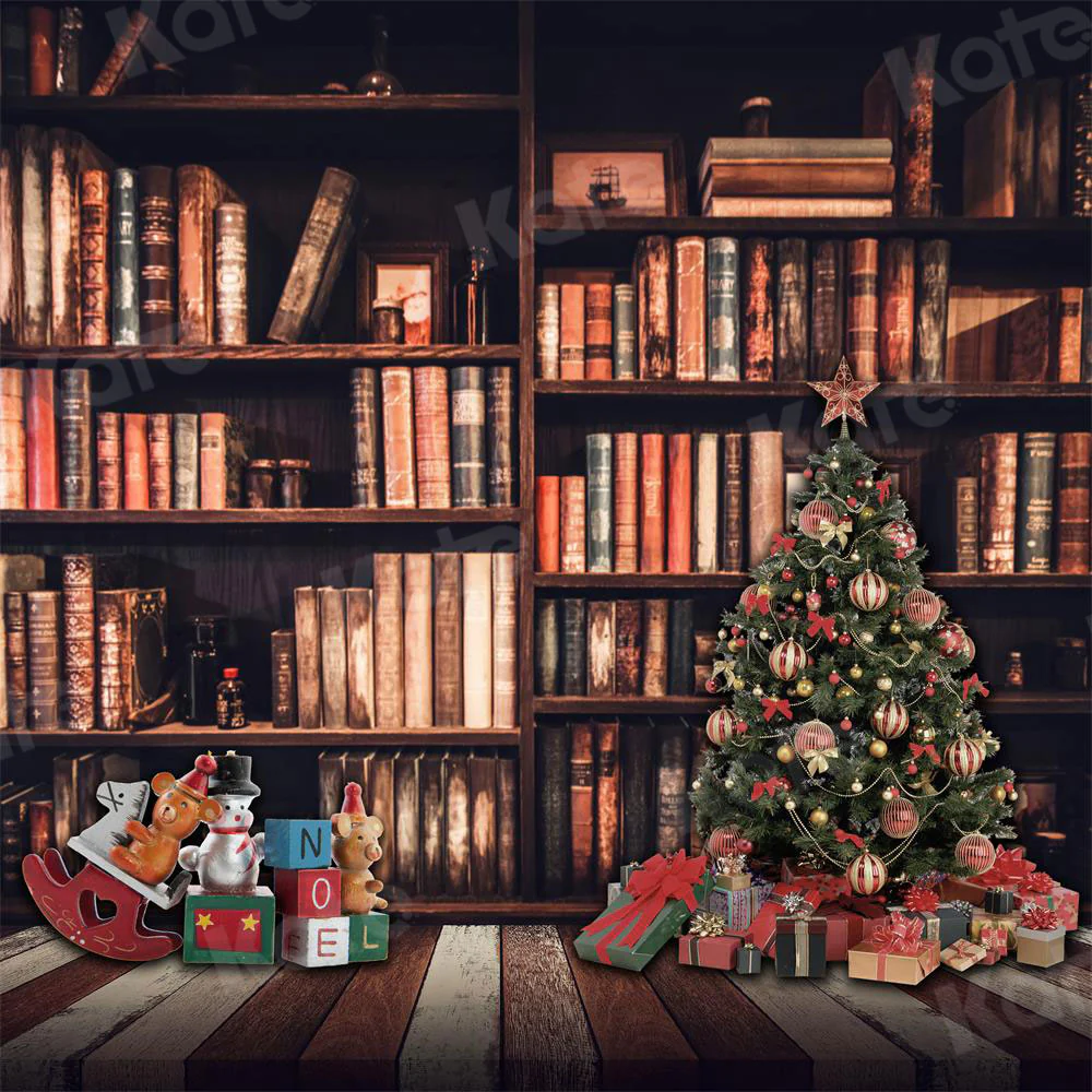 Kate Christmas Backdrop Books Tree Designed By JS Photography - Image 2
