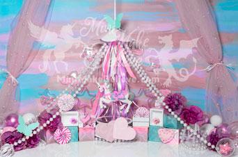 Kate Cake Smash Pink Carousel Unicorn Backdrop Designed by Mini MakeBelieve - Image 2
