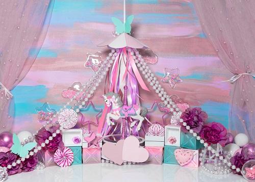 Kate Cake Smash Pink Carousel Unicorn Backdrop Designed by Mini MakeBelieve - Image 3