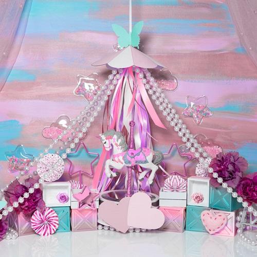 Kate Cake Smash Pink Carousel Unicorn Backdrop Designed by Mini MakeBelieve - Image 4