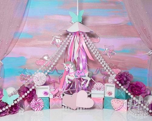 Kate Cake Smash Pink Carousel Unicorn Backdrop Designed by Mini MakeBelieve - Image 5