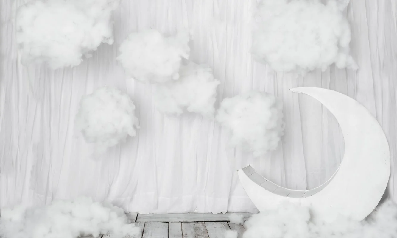 Kate Cake Smash White Moon and Clouds Backdrop Designed By Rose Abbas - Image 3