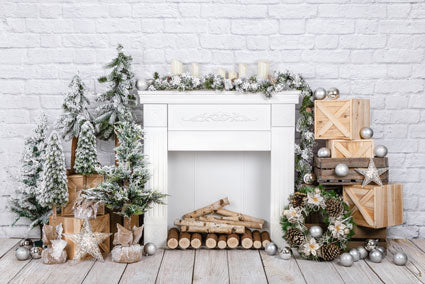 Kate Christmas Brick Fireplace Backdrop Designed by Emetselch - Image 4