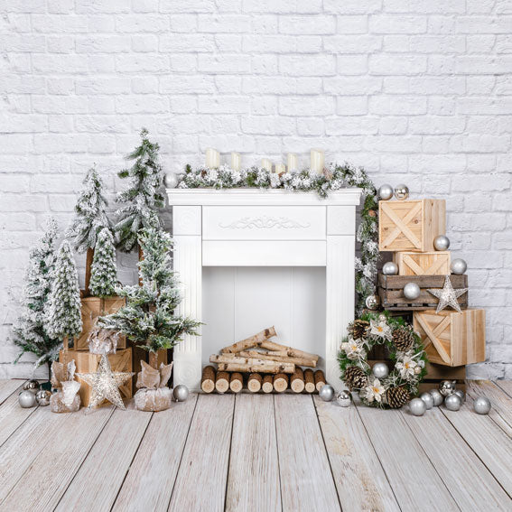 Kate Christmas Brick Fireplace Backdrop Designed by Emetselch - Image 5