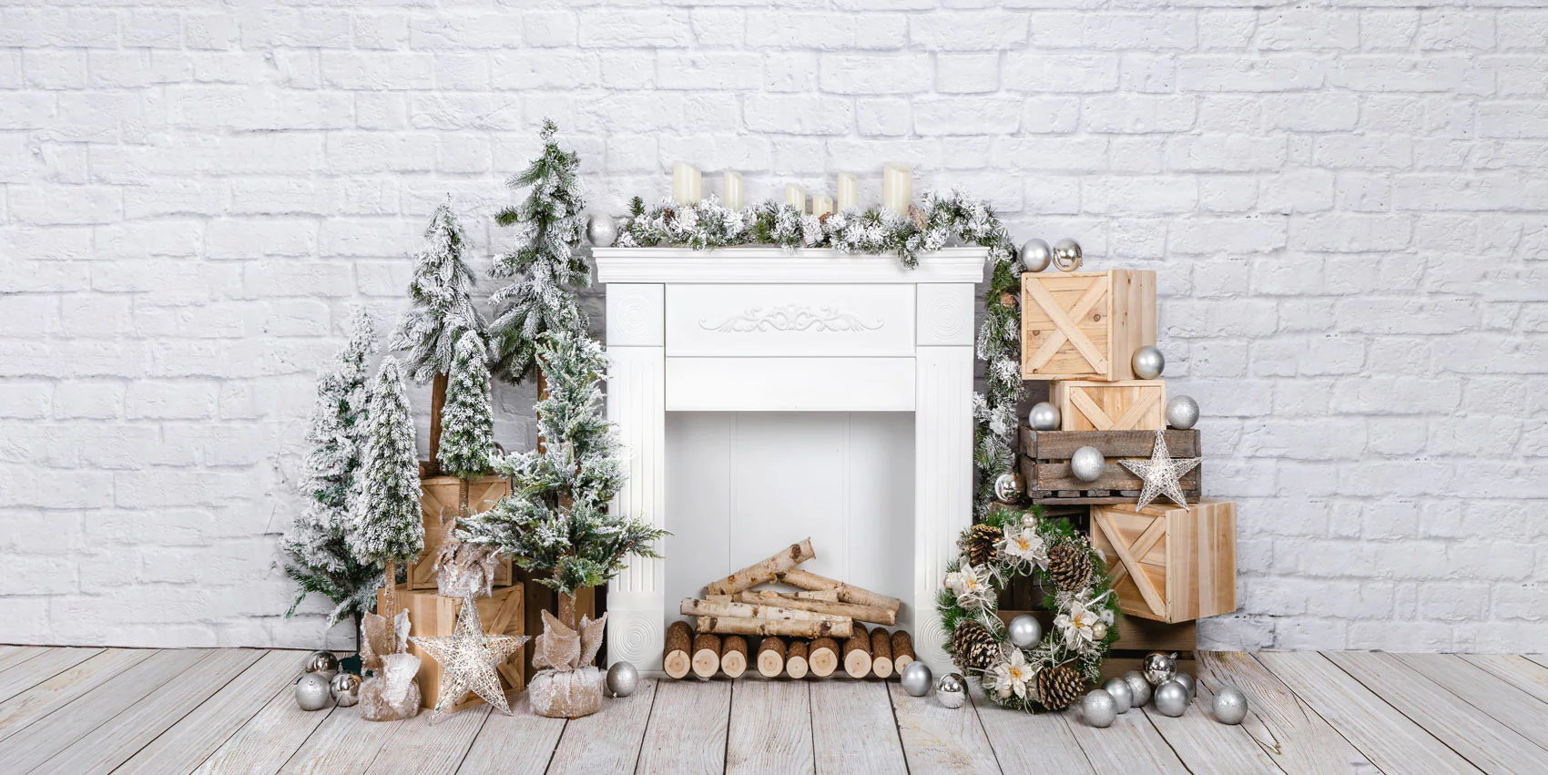 Kate Christmas Brick Fireplace Backdrop Designed by Emetselch - Image 6