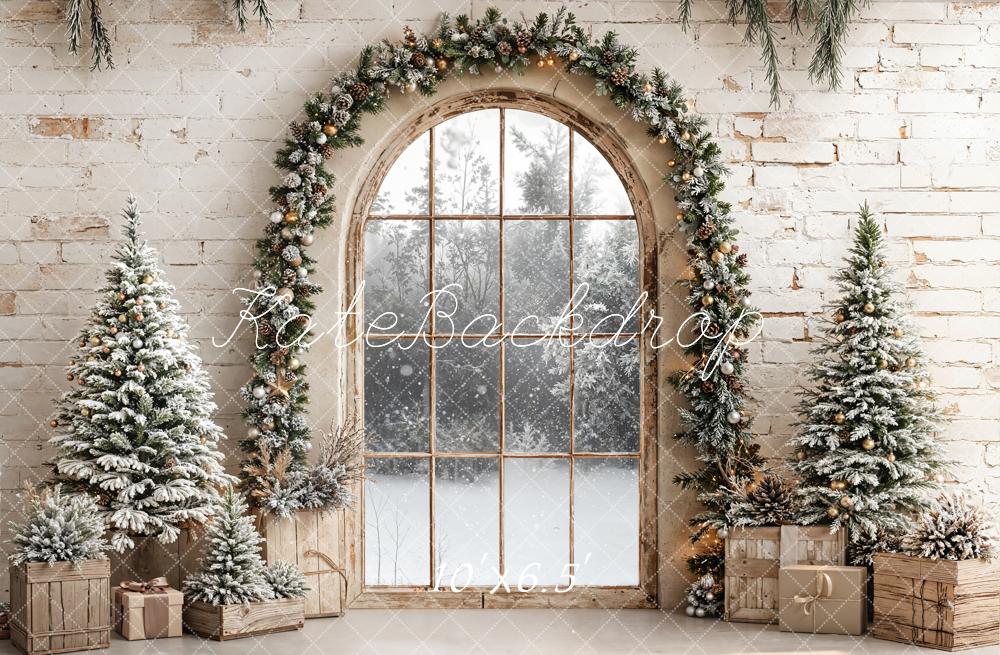 Kate Christmas Garland Arch Window Trees Fleece Backdrop Designed by Emetselch - Image 2