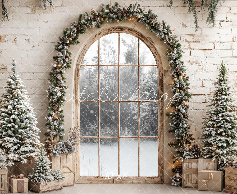 Kate Christmas Garland Arch Window Trees Fleece Backdrop Designed by Emetselch - Image 3