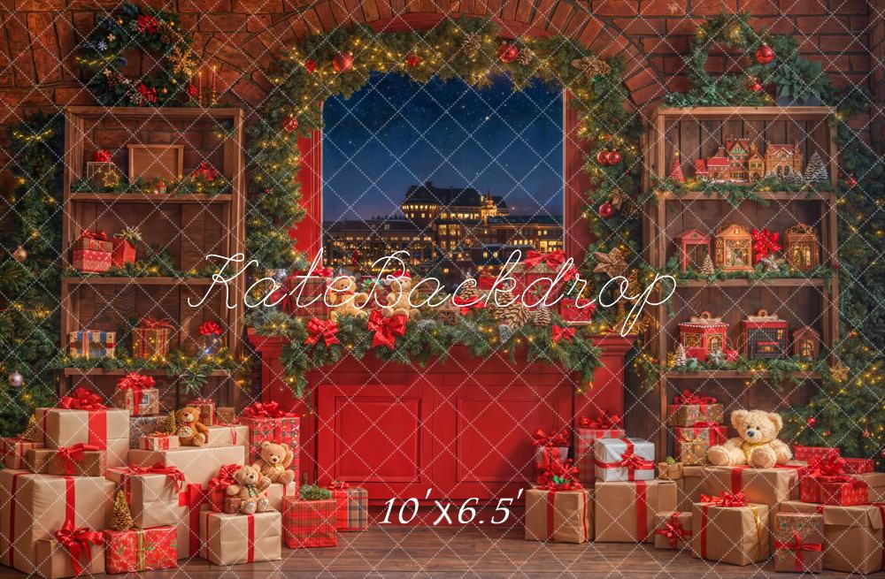 Kate Red Christmas Garland Window Gift Fleece Backdrop Designed by Emetselch - Image 2