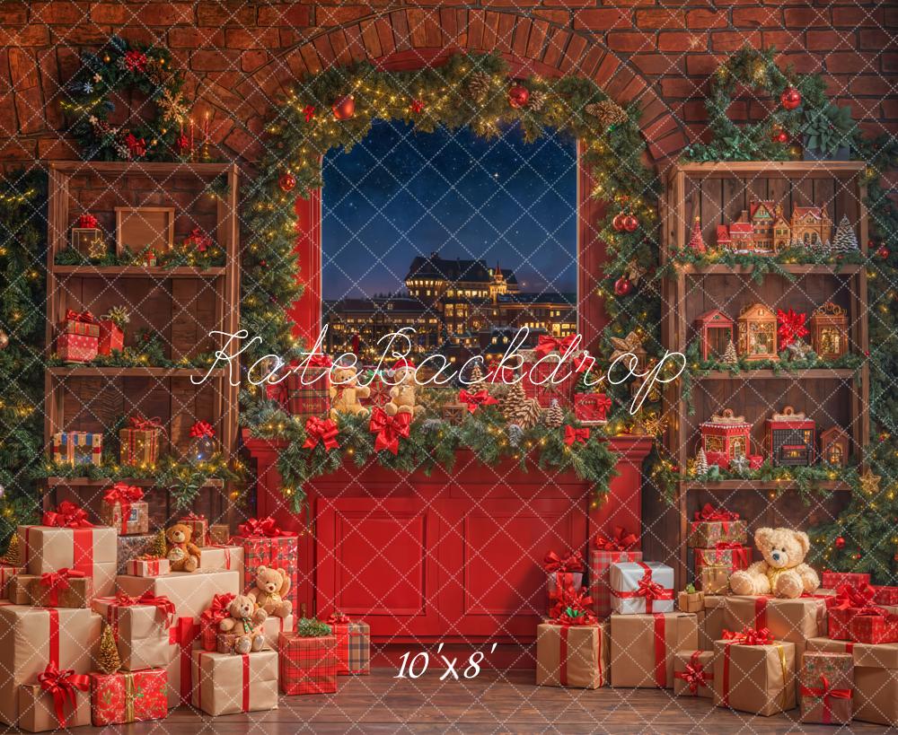 Kate Red Christmas Garland Window Gift Fleece Backdrop Designed by Emetselch - Image 3