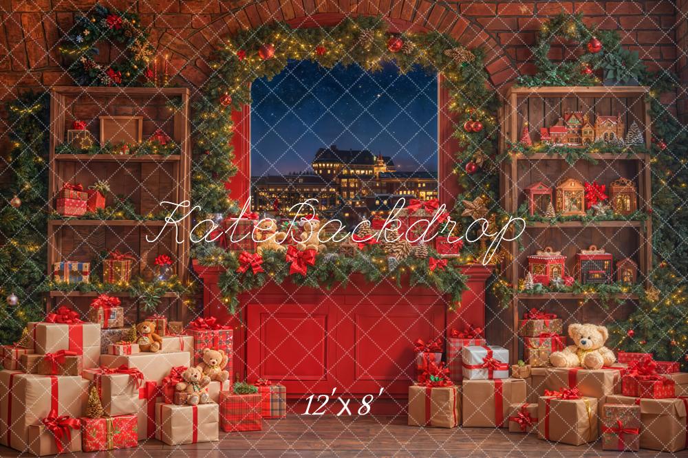 Kate Red Christmas Garland Window Gift Fleece Backdrop Designed by Emetselch - Image 4