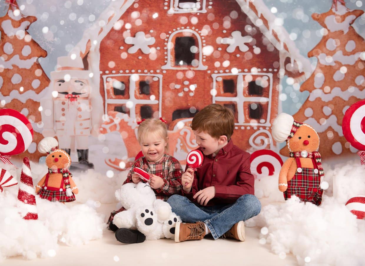 Kate Christmas Gingerbread House Hot Cocoa Backdrop for Photography