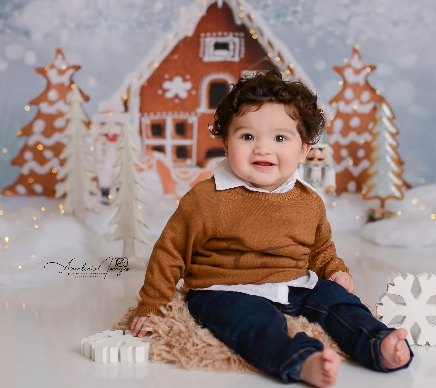 Kate Christmas Gingerbread House Hot Cocoa Backdrop for Photography - Image 4