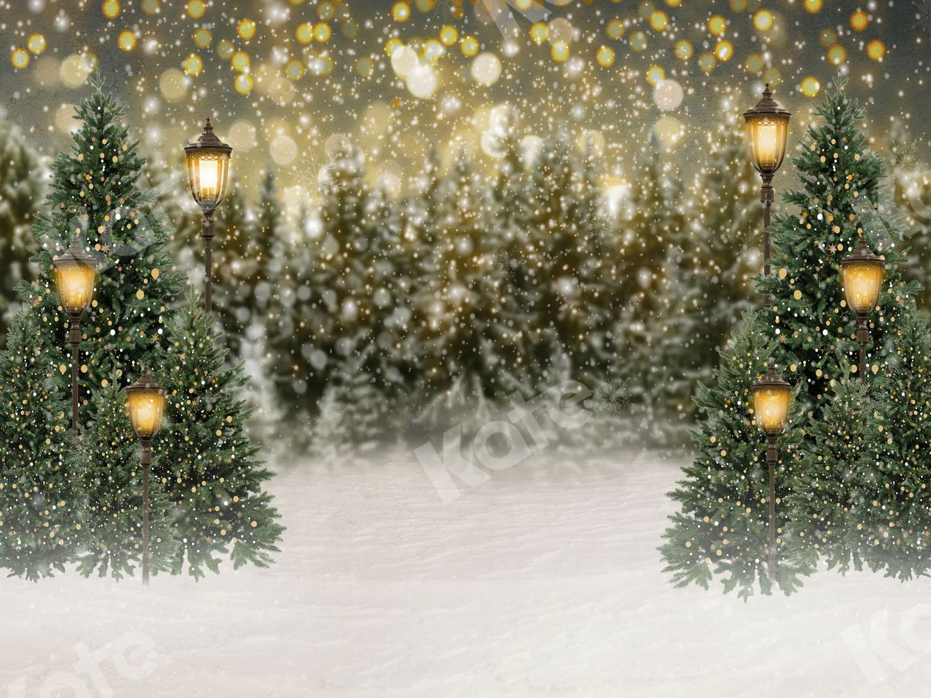 Kate Christmas Snow Forest Lights Backdrop for Photography - Image 2