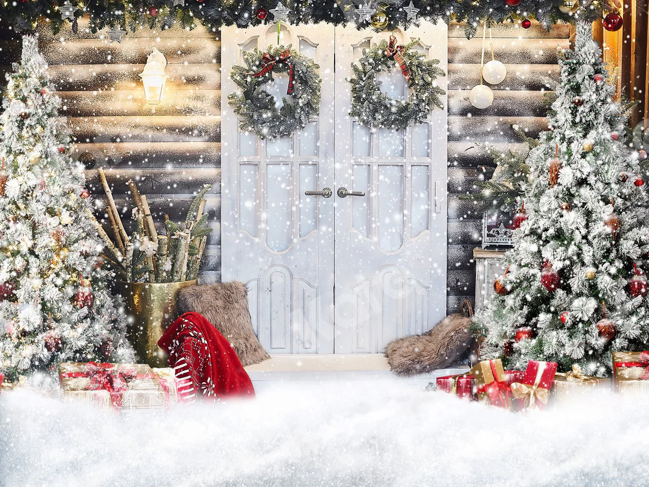 Kate Christmas Snow Front Door Backdrop for Photography - Image 2