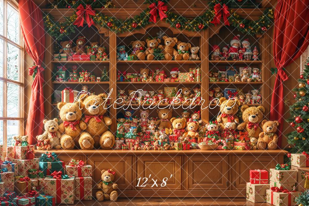 Kate Christmas Teddy Bears Cabinet Fleece Backdrop Designed by Emetselch - Image 2