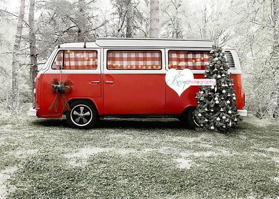 Kate Christmas Tree Red Camper van in Snow Backdrop for Photography Designed by Kerry Anderson - Image 2