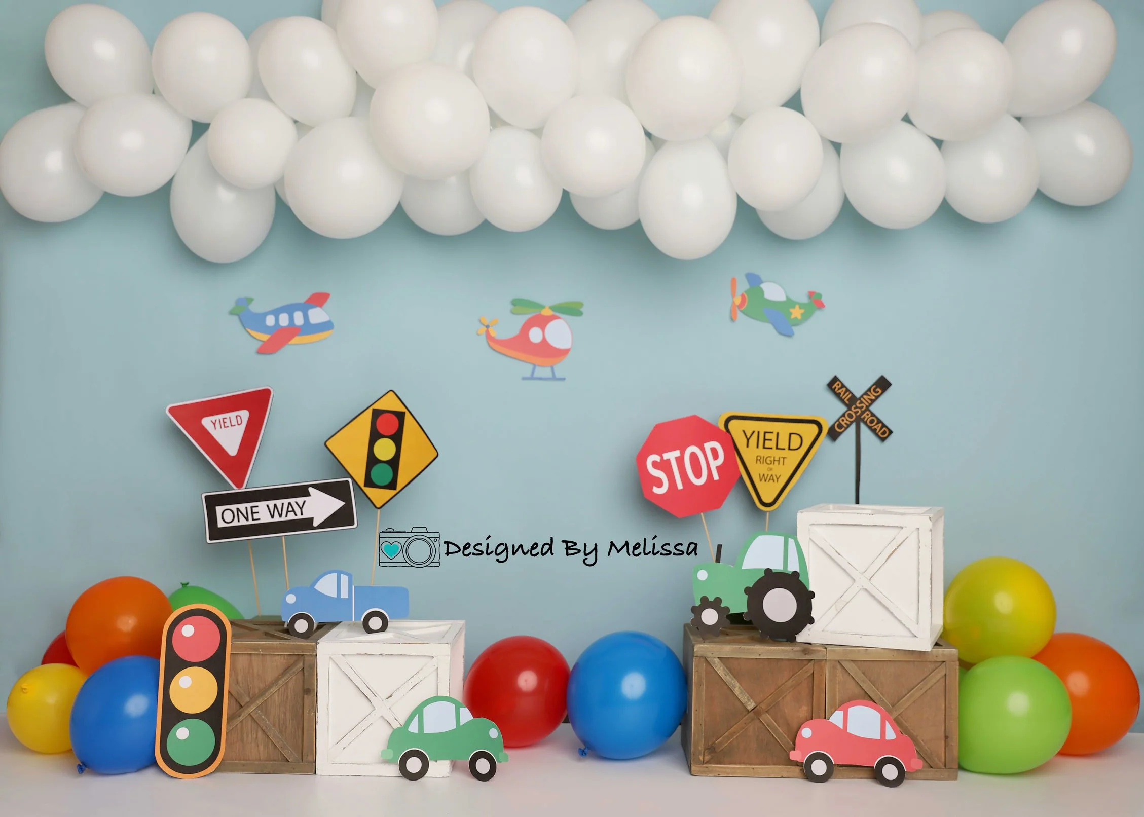 Kate Colorful Birthday Cars Trucks Airplanes Backdrop Designed by Melissa King - Image 2