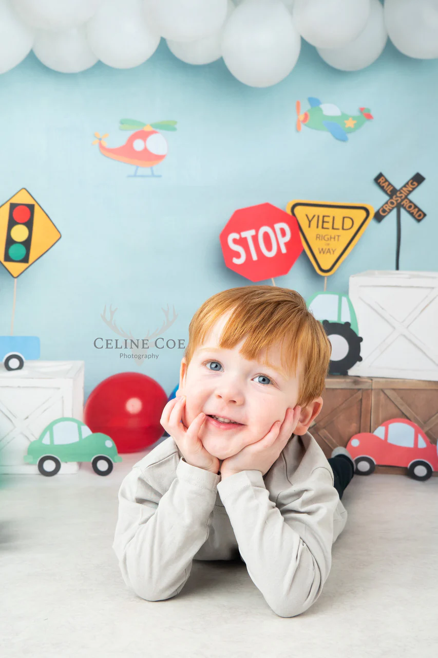 Kate Colorful Birthday Cars Trucks Airplanes Backdrop Designed by Melissa King - Image 3