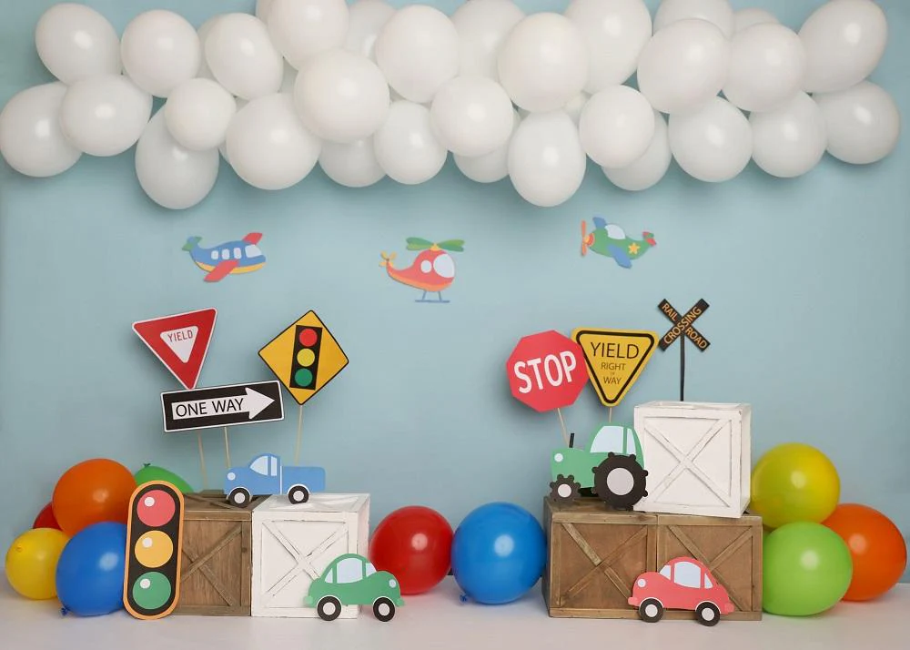Kate Colorful Birthday Cars Trucks Airplanes Backdrop Designed by Melissa King - Image 5