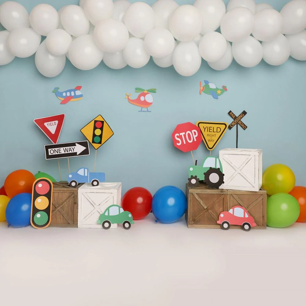 Kate Colorful Birthday Cars Trucks Airplanes Backdrop Designed by Melissa King - Image 7