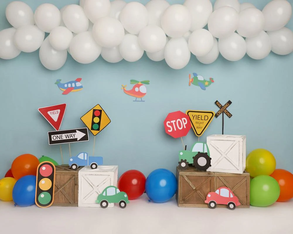 Kate Colorful Birthday Cars Trucks Airplanes Backdrop Designed by Melissa King - Image 8