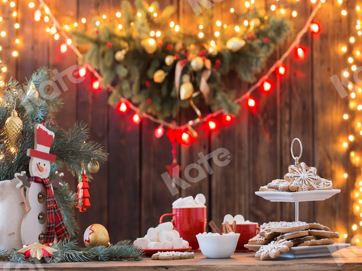 Kate Christmas Cookies Wood Hot Cocoa Backdrop for Photography - Image 2
