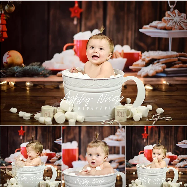Kate Christmas Cookies Wood Hot Cocoa Backdrop for Photography - Image 3