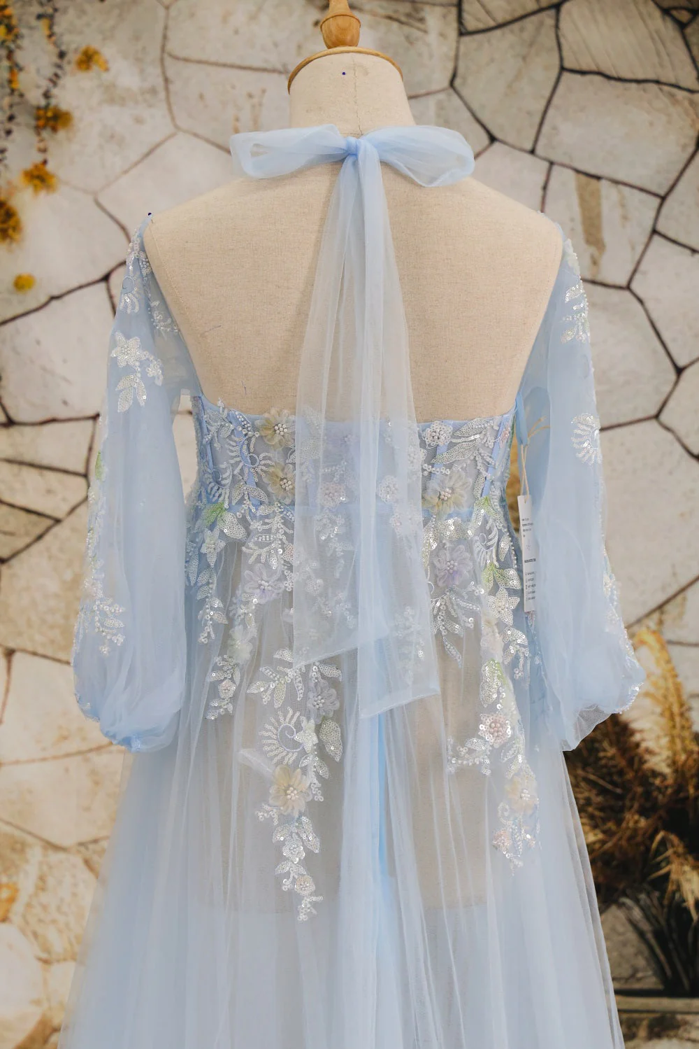 Kate Mesh Hanging Neck Mid Sleeve Trailing Maternity Photoshoot Dress - Image 10