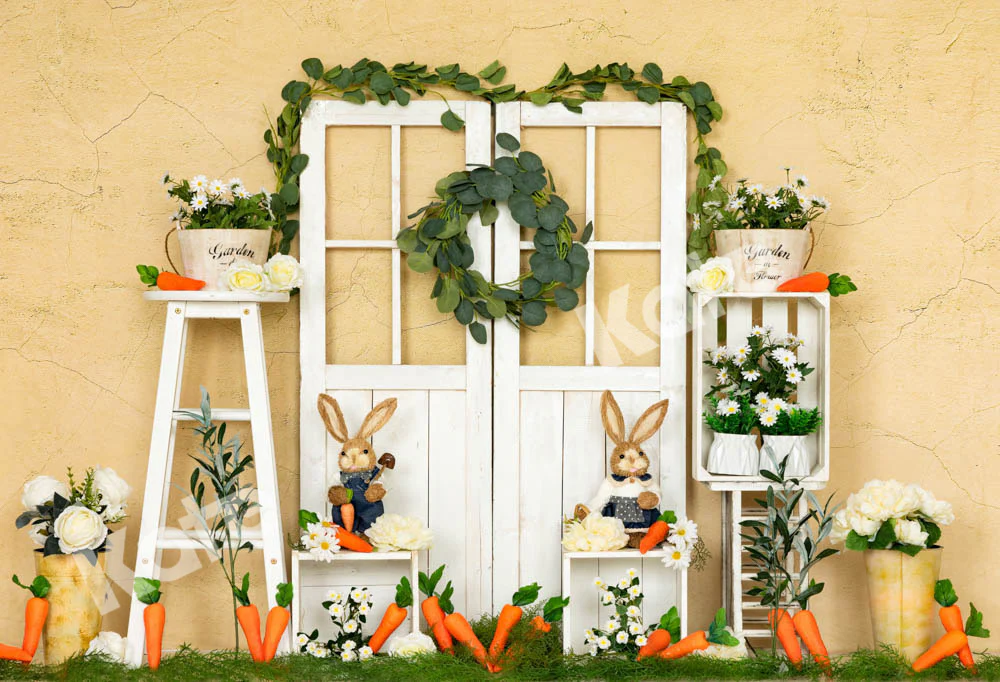 Kate Easter Bunny Yellow Cracked Wall Backdrop Designed by Emetselch - Image 2