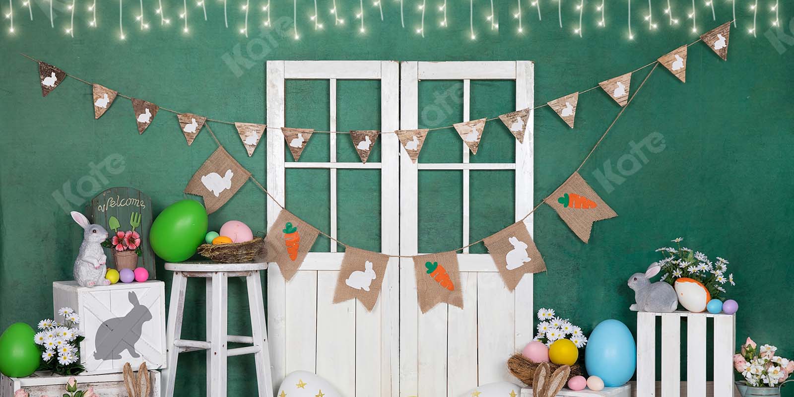 Kate Easter Egg Bunny Lantern White Door Green Backdrop Designed by Emetselch - Image 2