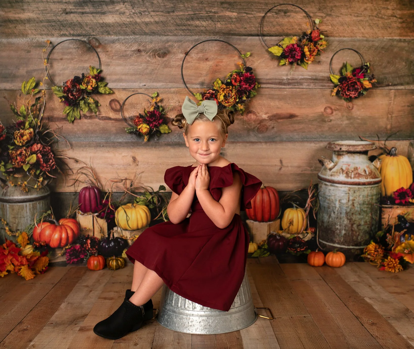 Kate Fall Floral Hoops and Pumpkins Backdrop Designed by Arica Kirby - Image 3