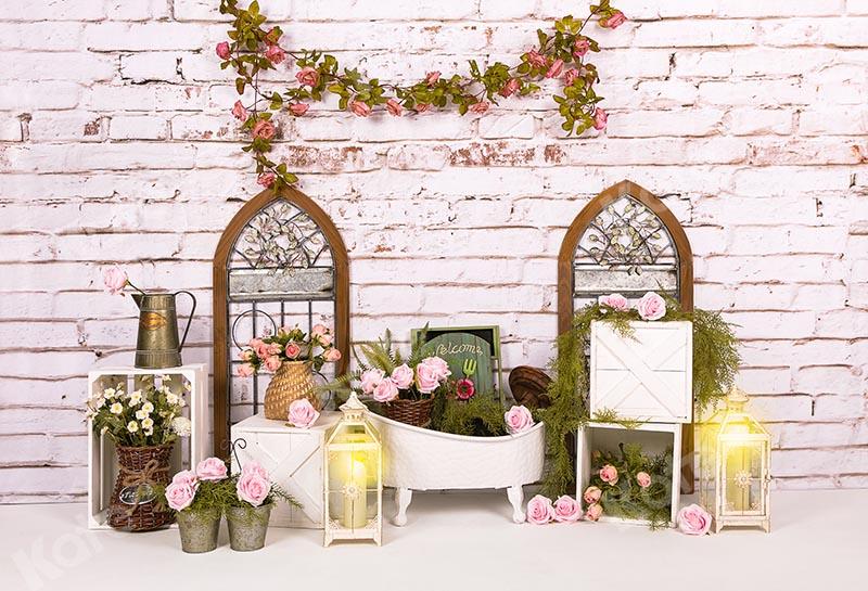 Kate Mother's Day Flowers Windows Baby Bath Brick Backdrop Designed by Emetselch - Image 2