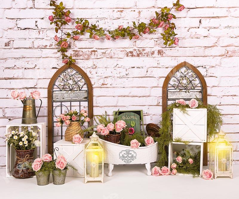 Kate Mother's Day Flowers Windows Baby Bath Brick Backdrop Designed by Emetselch - Image 5