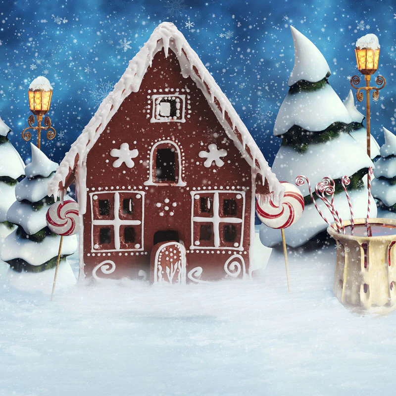 Kate Christmas Gingerbread House Snow Backdrop for Photography - Image 3