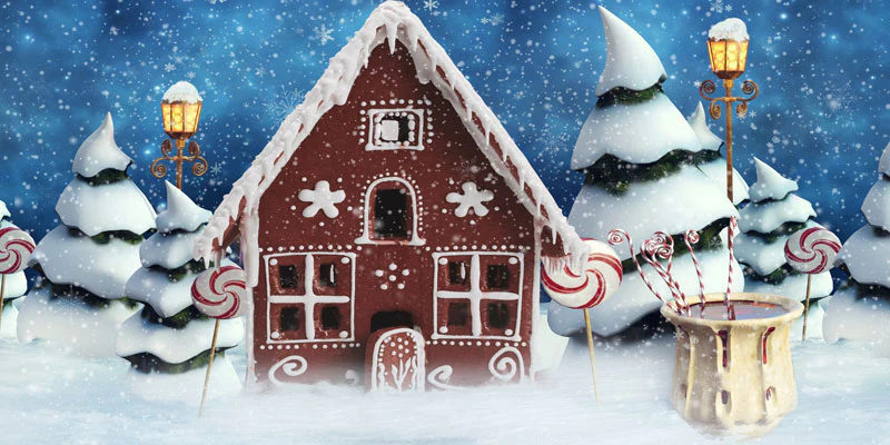 Kate Christmas Gingerbread House Snow Backdrop for Photography - Image 4
