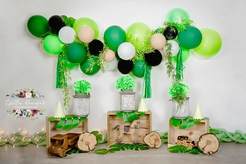 Kate Cake Smash Backdrop Green Balloons Camping Designed by Csilla Kancsar - Image 2