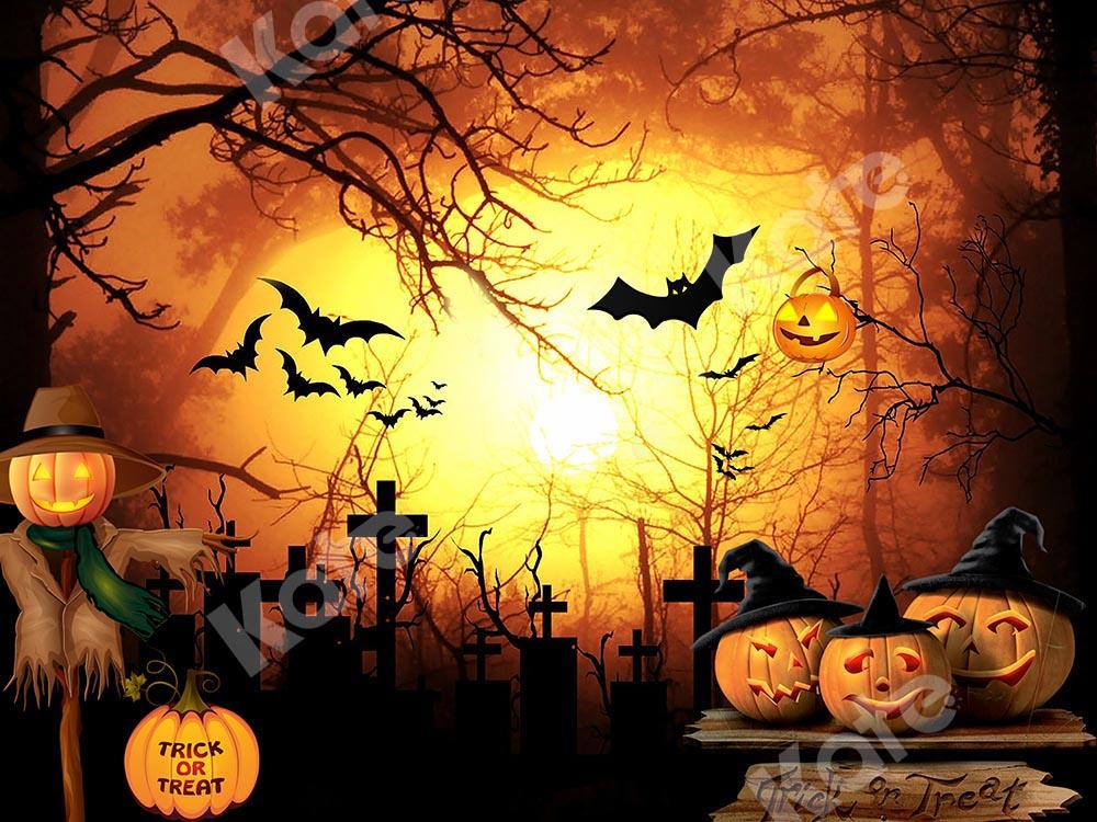 Kate Halloween Cemetery Bats Pumpkin Backdrop Designed by Chain Photography - Image 2