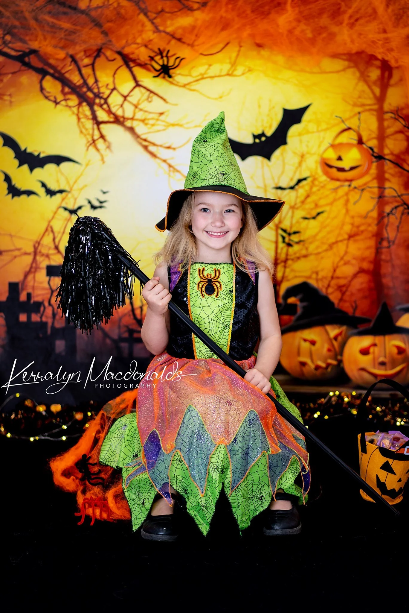 Kate Halloween Cemetery Bats Pumpkin Backdrop Designed by Chain Photography - Image 3