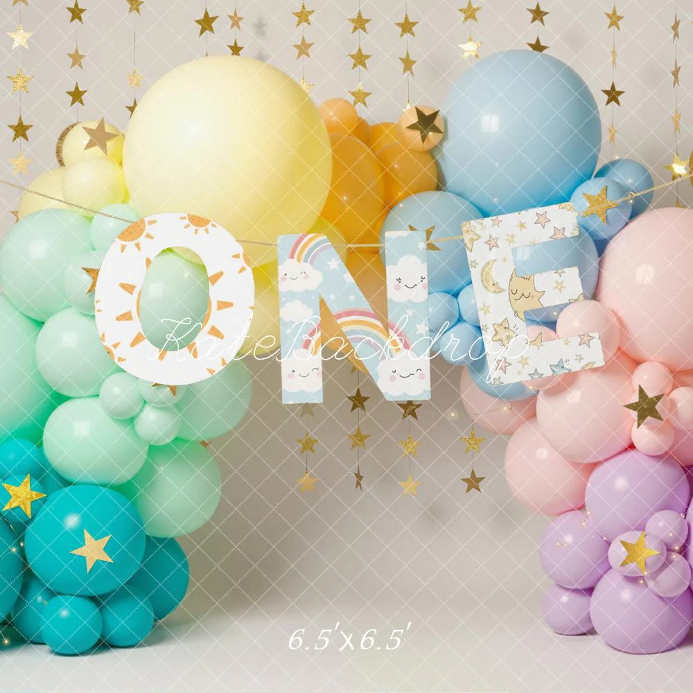 Kate 1st Birthday Balloon Arch Gold Stars Backdrop Designed by Emetselch - Image 2