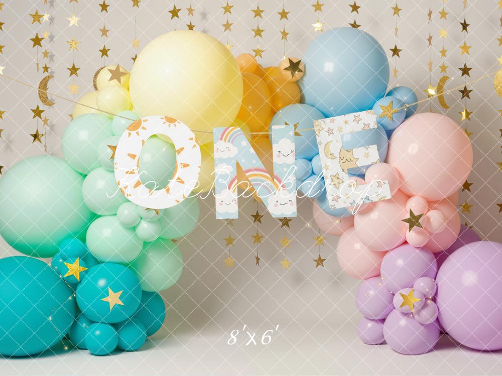Kate 1st Birthday Balloon Arch Gold Stars Backdrop Designed by Emetselch - Image 3